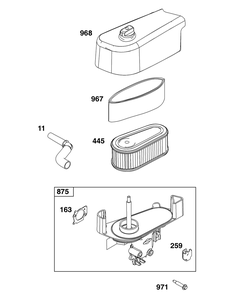 Air Cleaner Group Diagram and Parts List for 14B932-1653-H5 100000 - 19Z999 Briggs and Stratton Engine